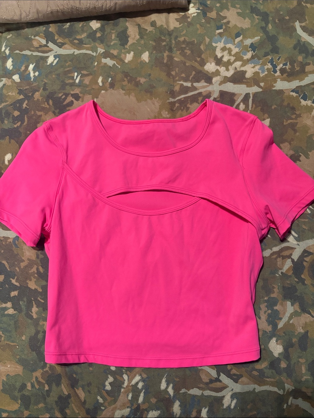 HALARA Hot Pink Short Sleeve Cutout Crop Tee
